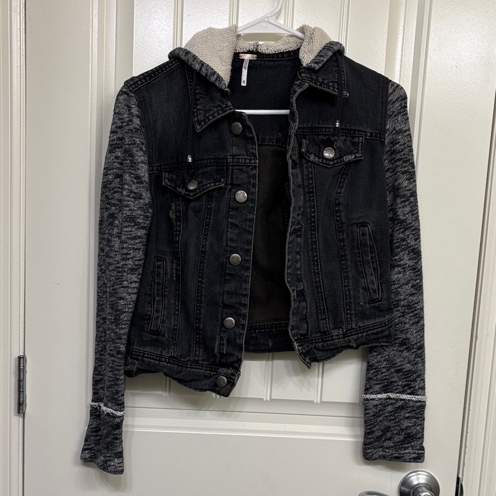 Free People Distressed Black and Gray Women's Jacket